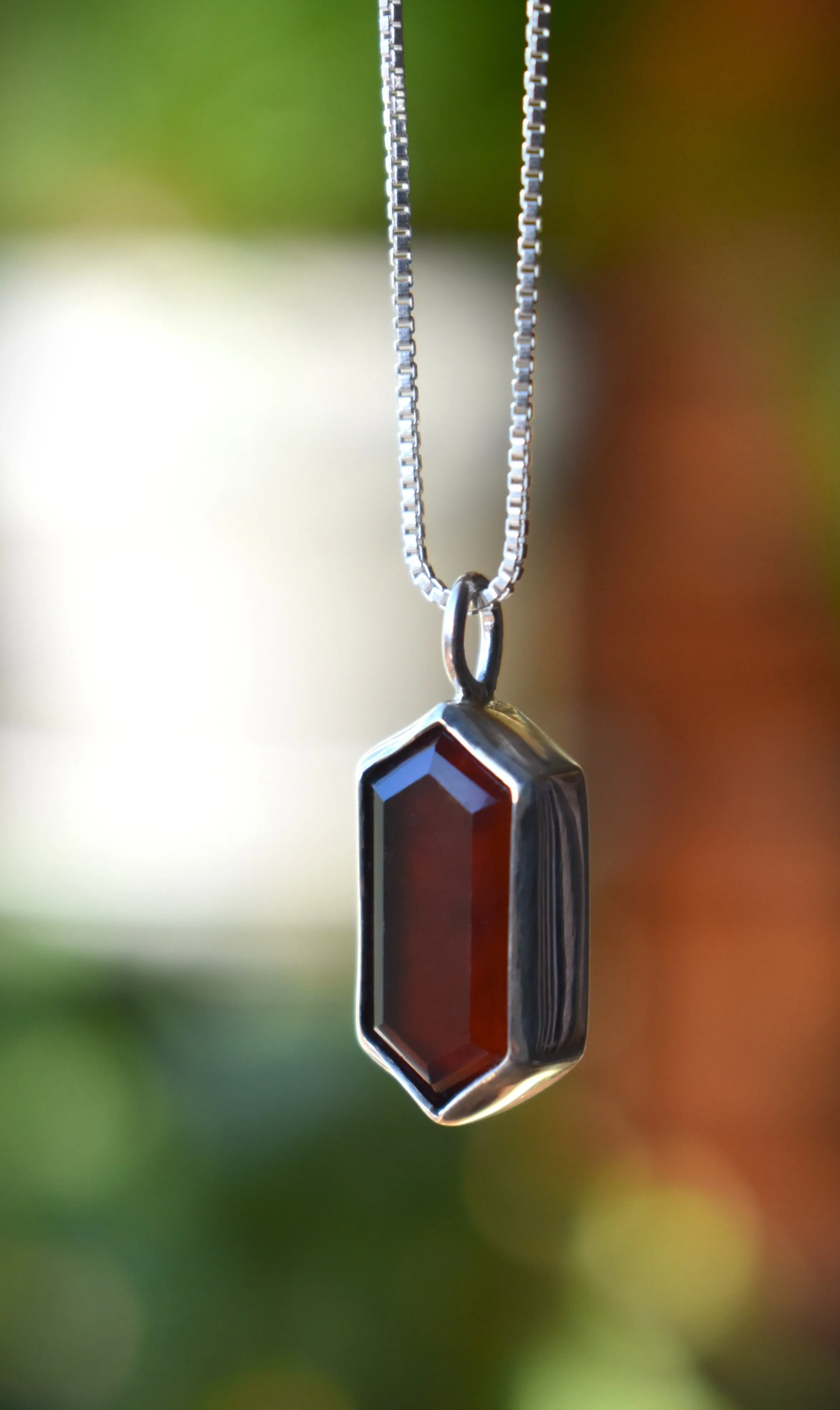 Stepped Elongated Hexagon Hessonite Garnet Necklace