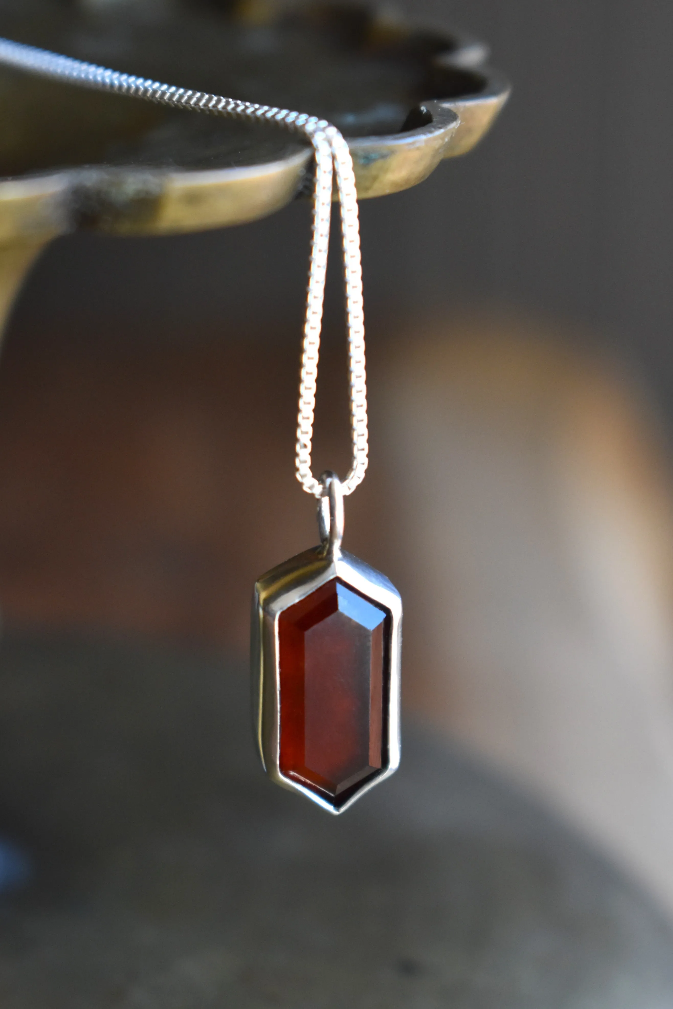 Stepped Elongated Hexagon Hessonite Garnet Necklace