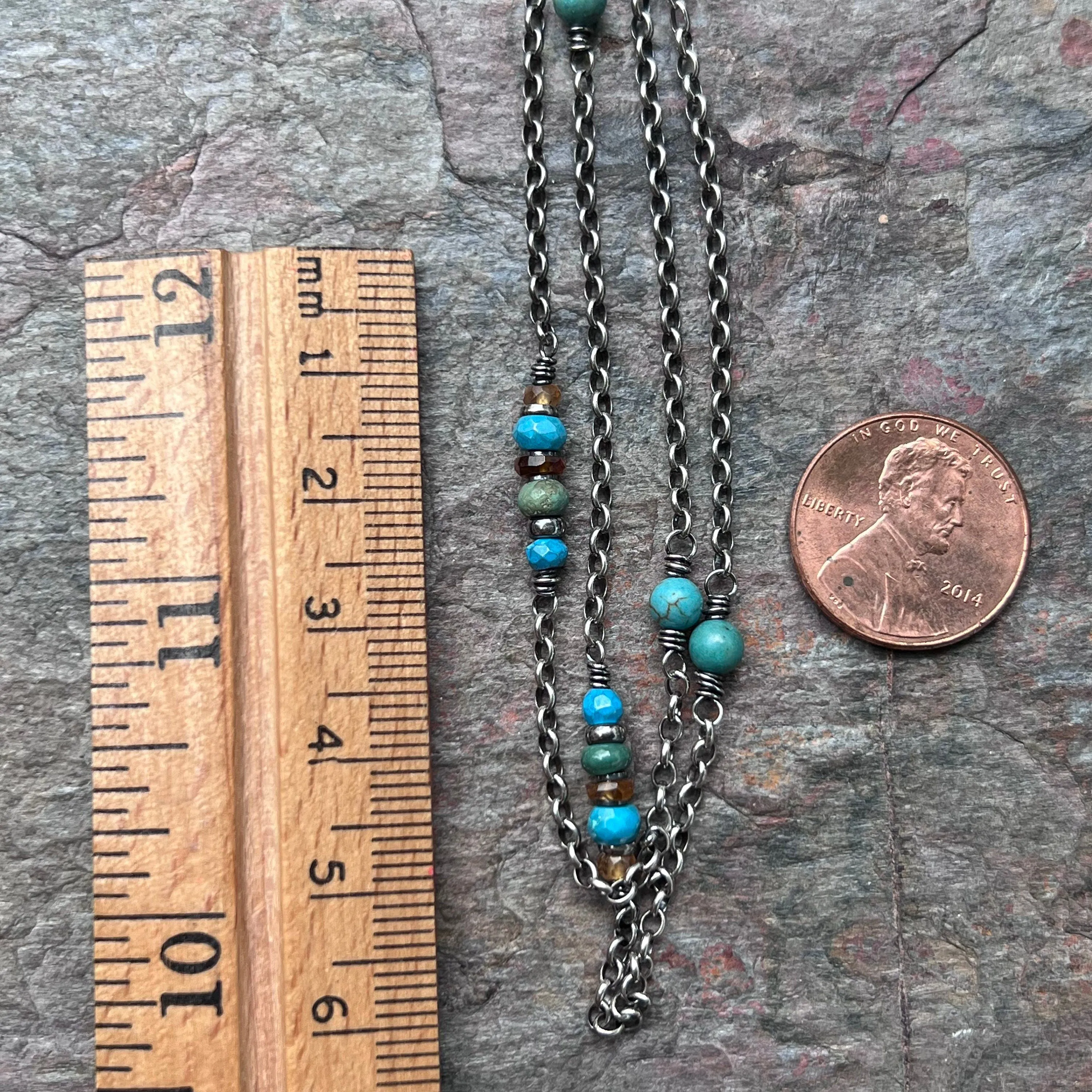 Sterling Silver Turquoise and Hessonite Garnet Necklace