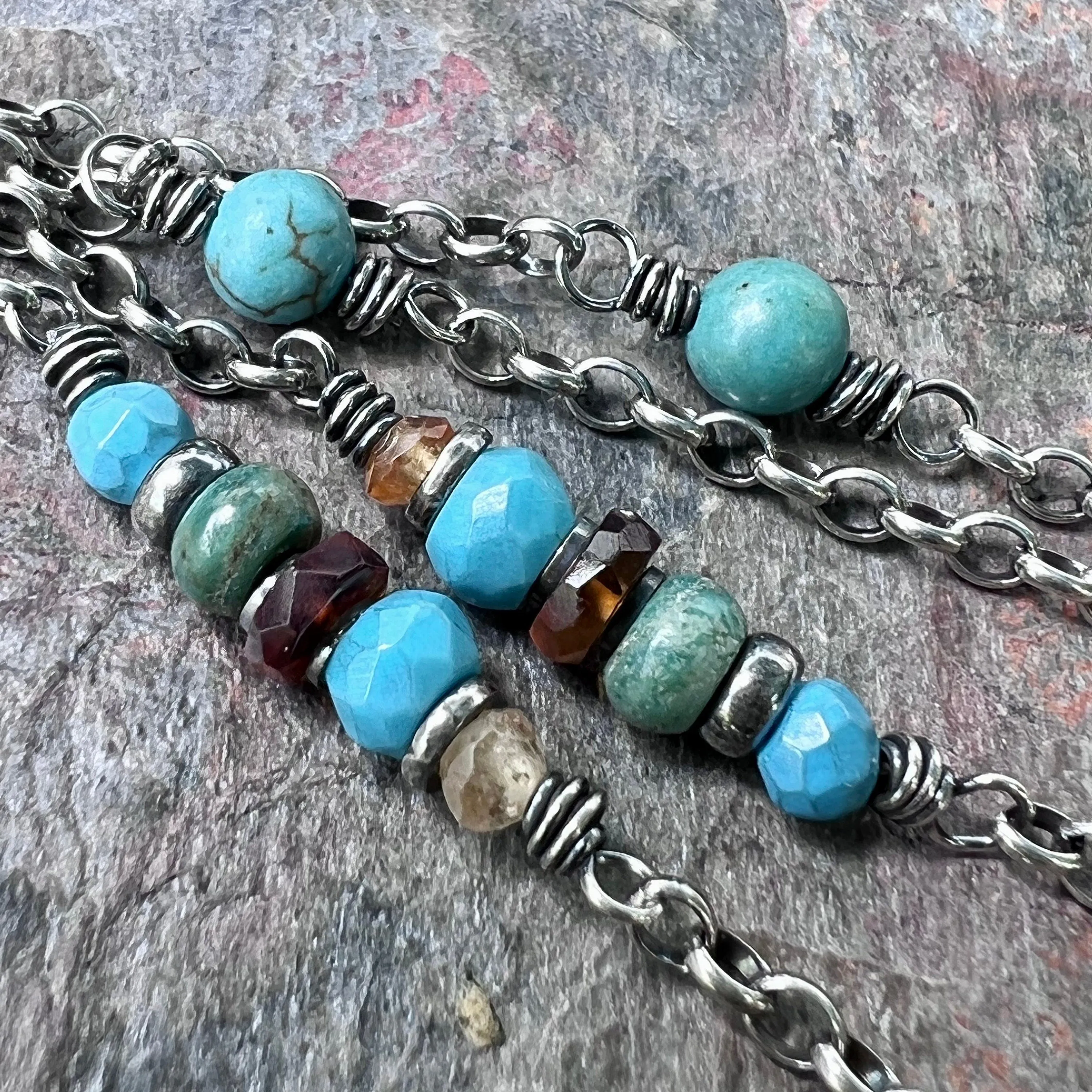 Sterling Silver Turquoise and Hessonite Garnet Necklace