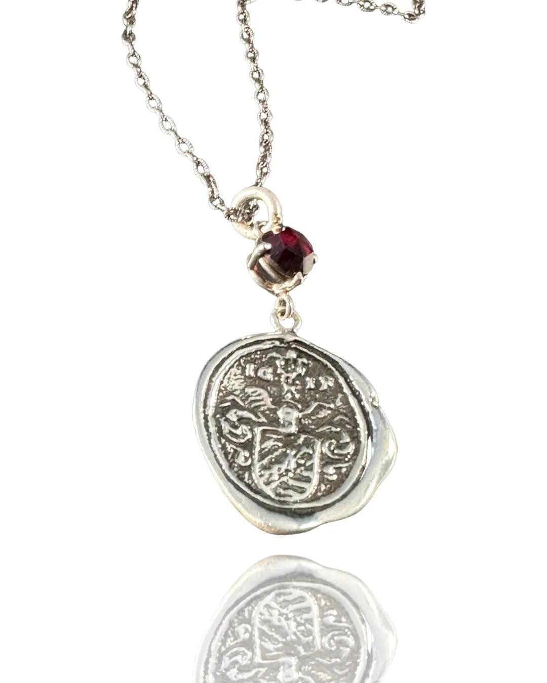 Sterling Silver Valour Garnet Shield Necklace
