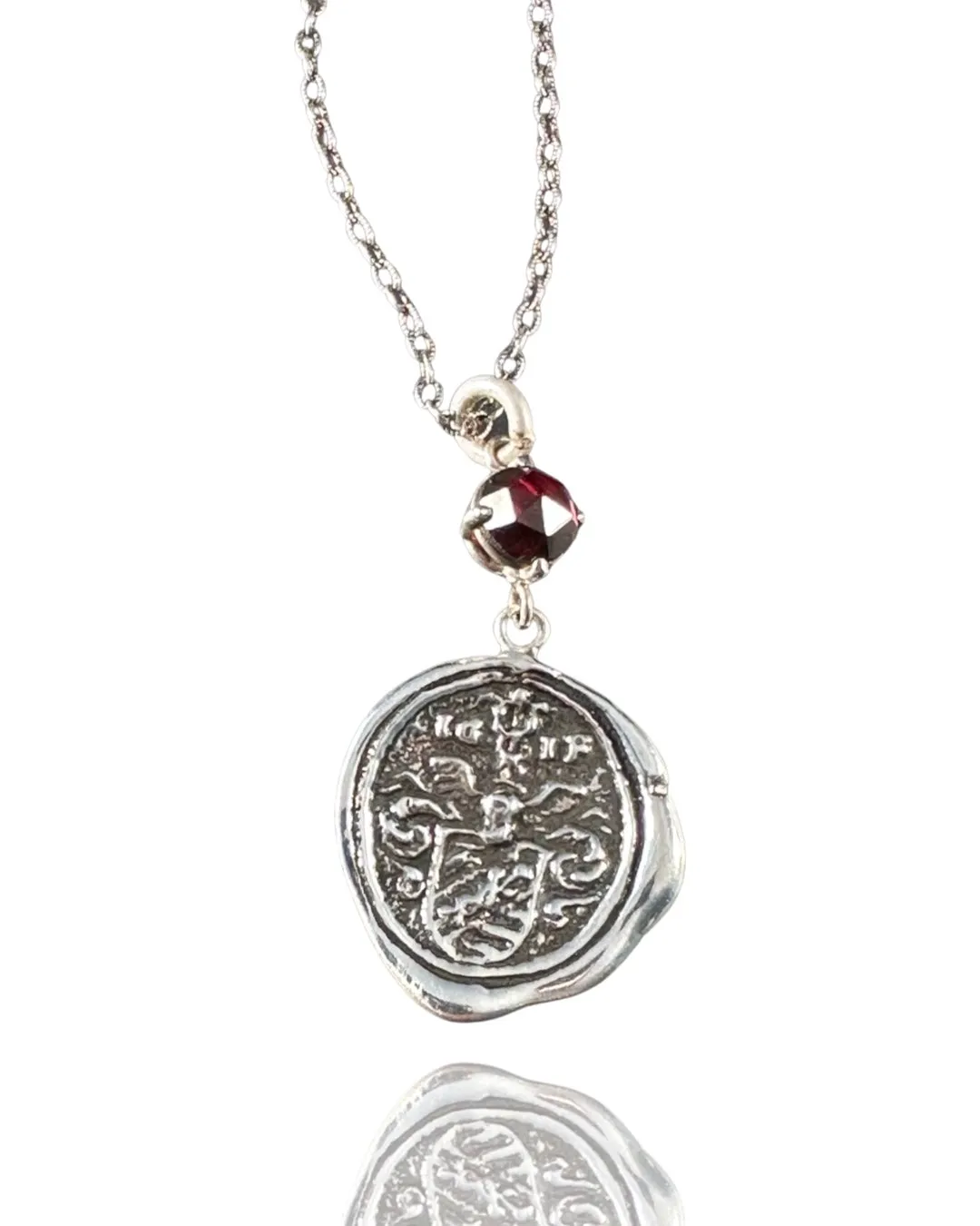 Sterling Silver Valour Garnet Shield Necklace