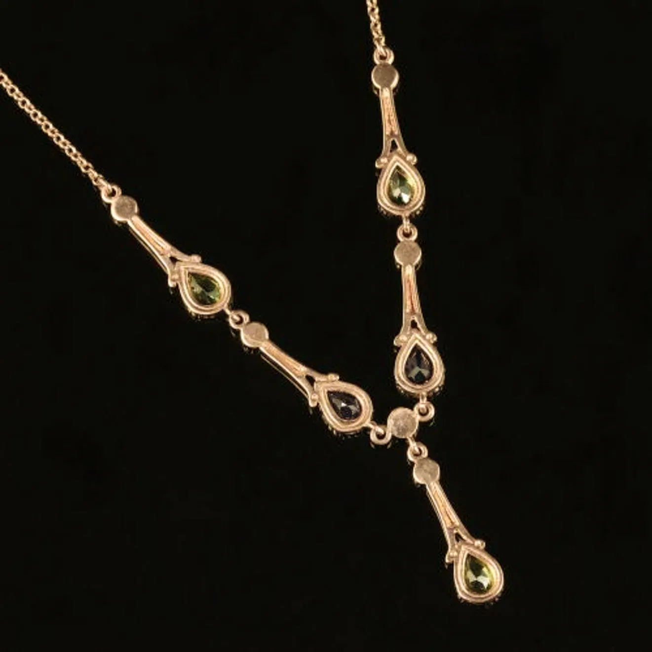 Suffragette Necklace Peridot Amethyst Pearl 9Ct Yellow Gold