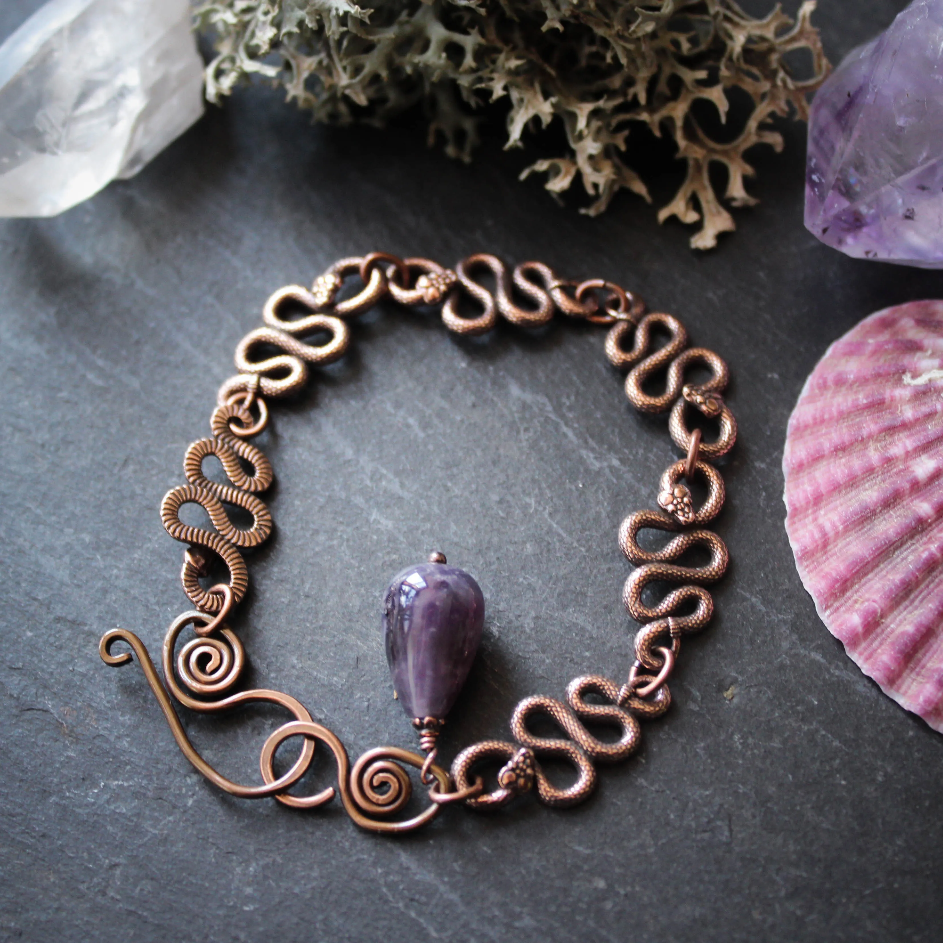Tangle of Rattlesnakes Bracelet in Copper Plate with Amethyst.