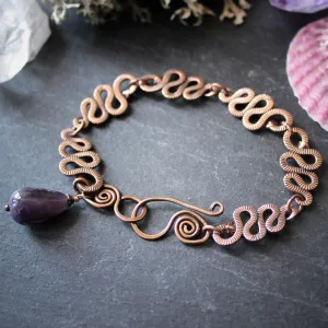 Tangle of Rattlesnakes Bracelet in Copper Plate with Amethyst.