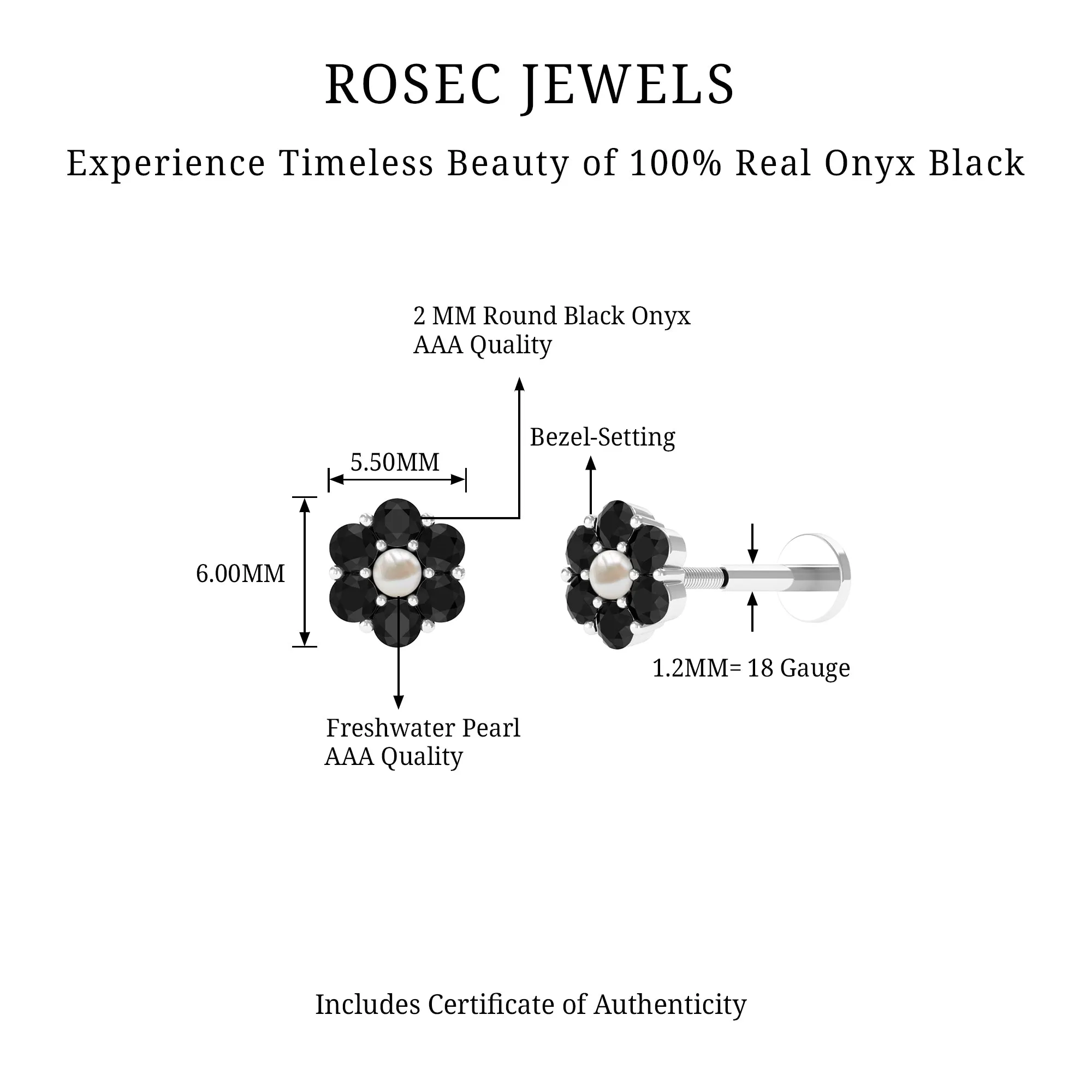 Tiny Black Onyx and Freshwater Pearl Flower Conch Earring