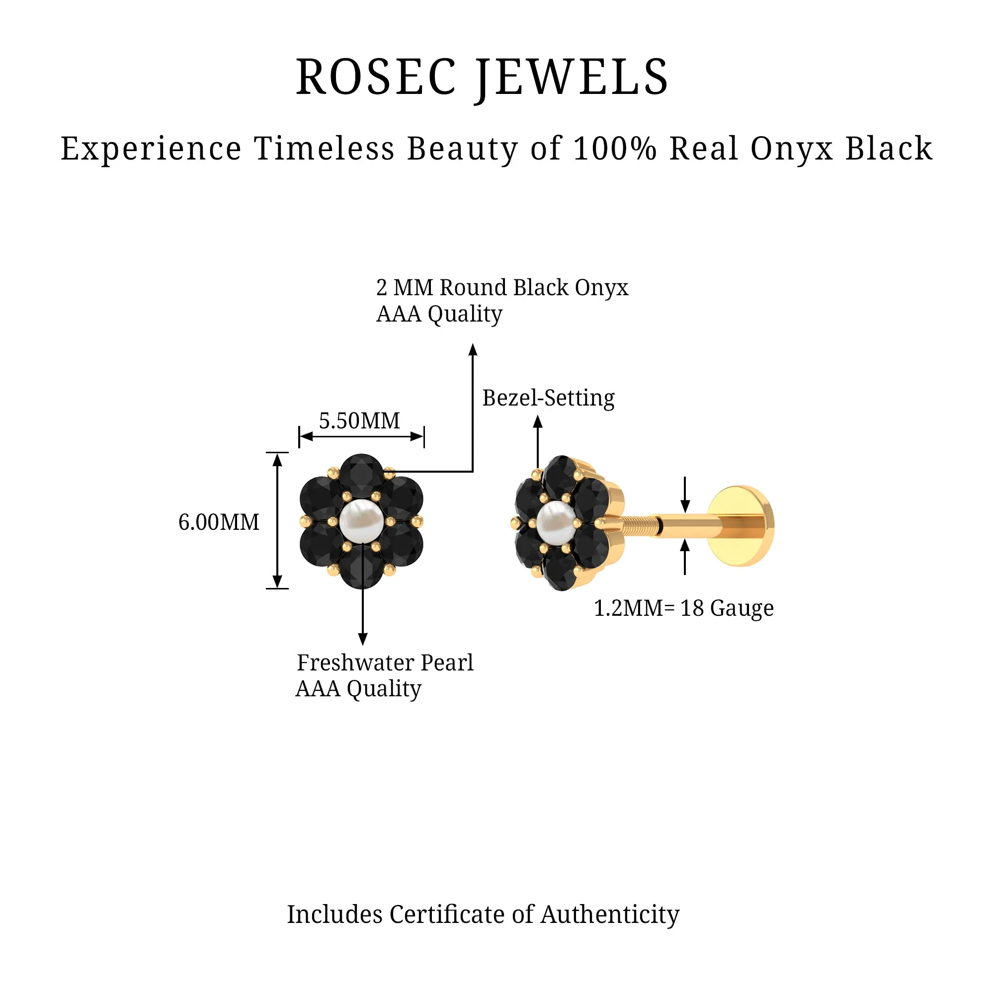 Tiny Black Onyx and Freshwater Pearl Flower Conch Earring