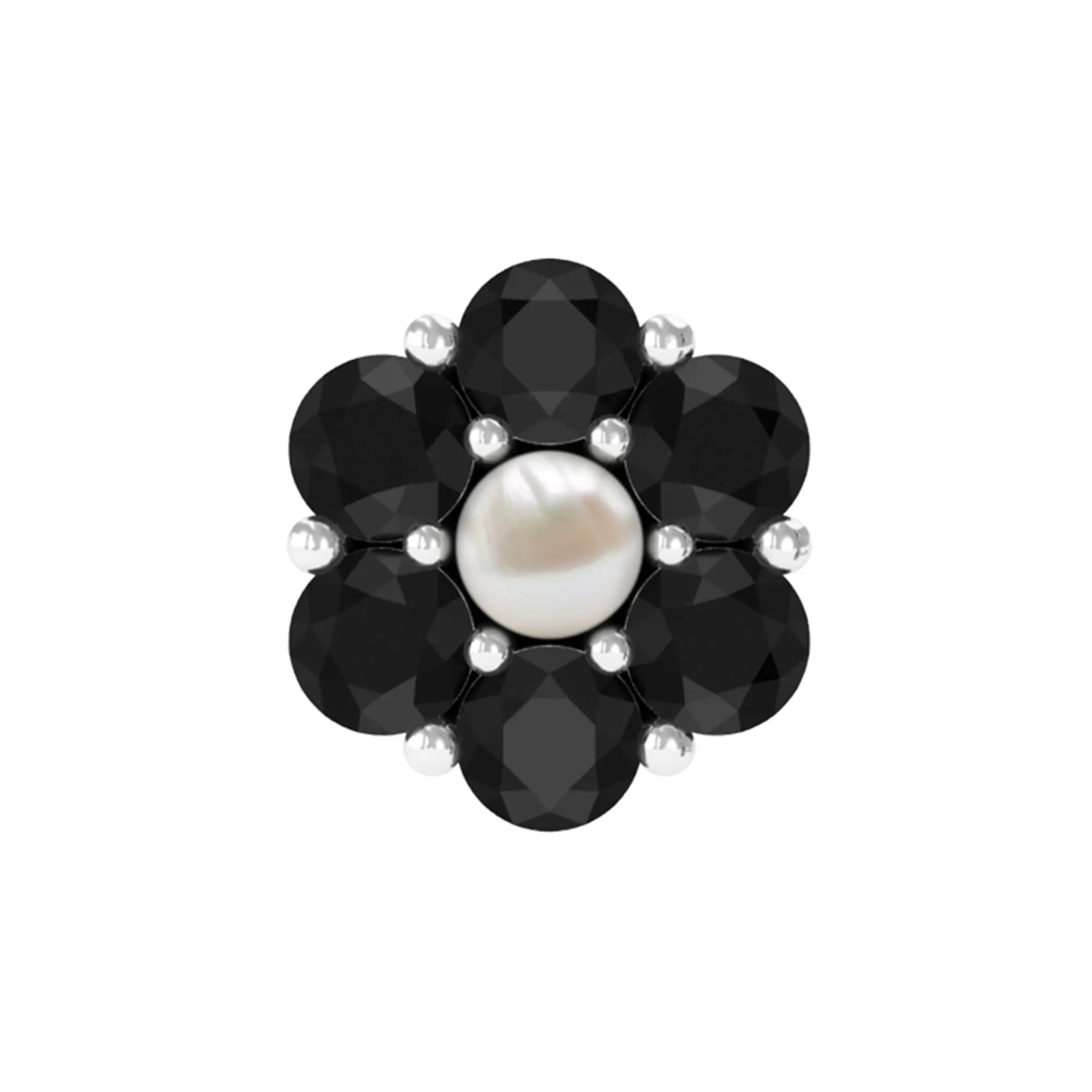 Tiny Black Onyx and Freshwater Pearl Flower Conch Earring