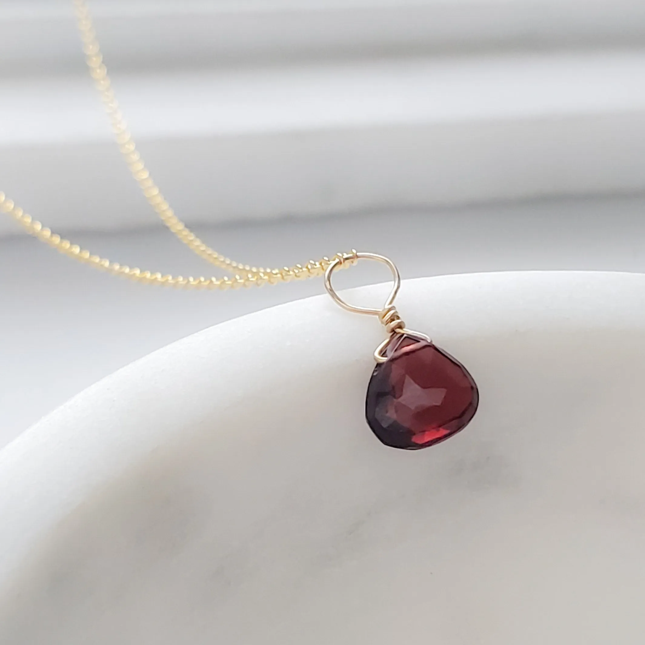 Tiny Garnet Drop Necklace