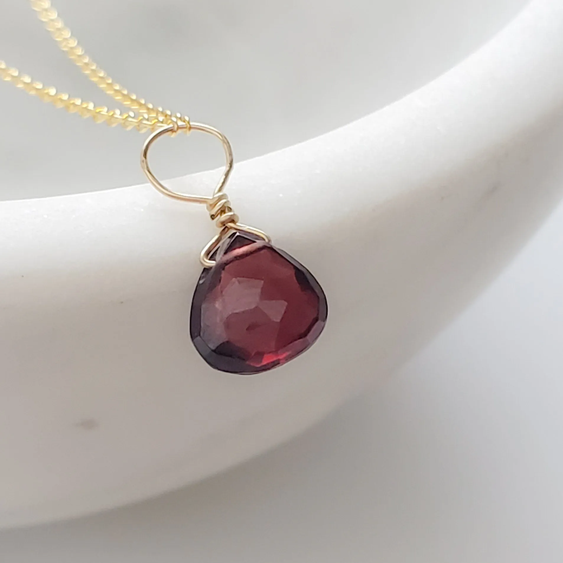 Tiny Garnet Drop Necklace