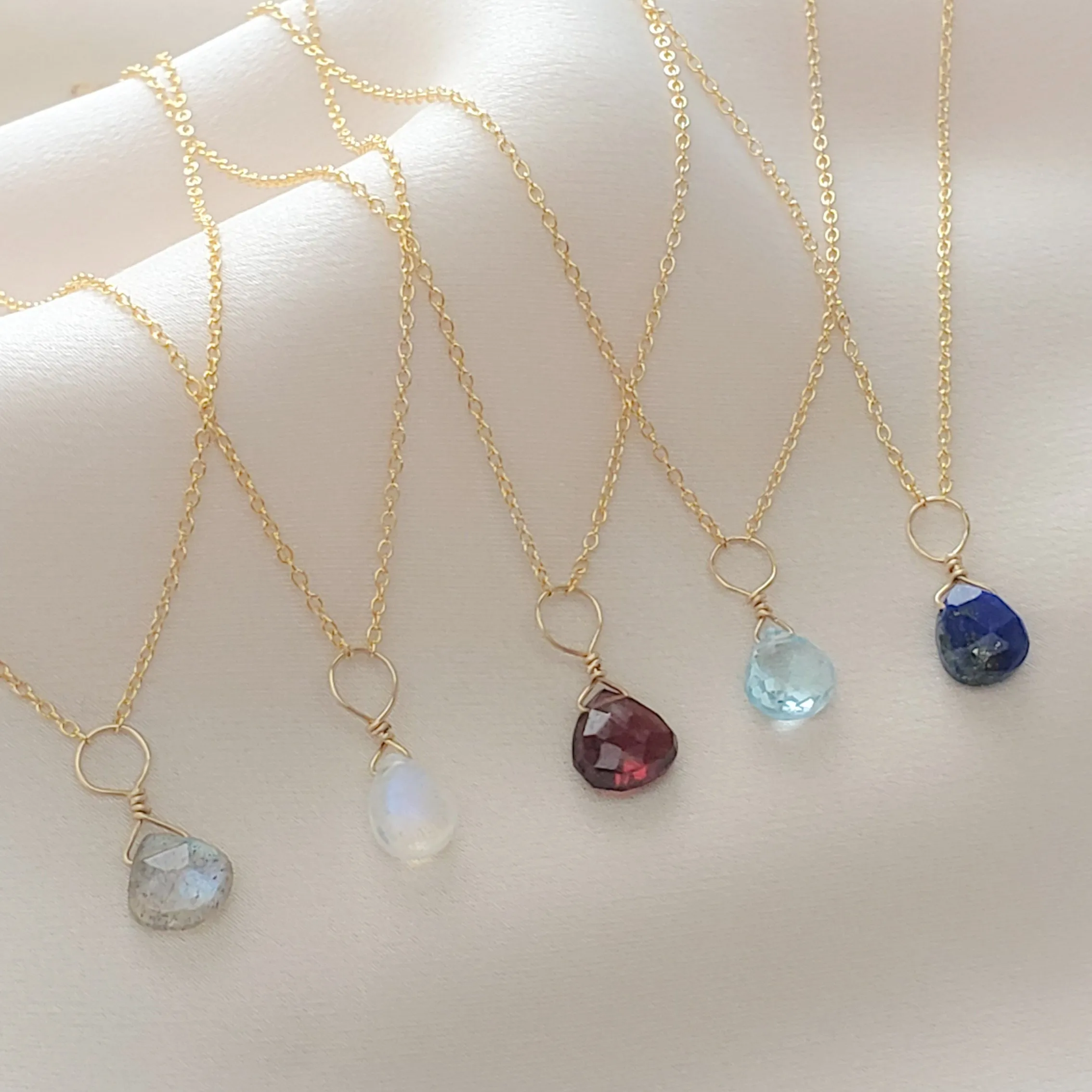 Tiny Garnet Drop Necklace
