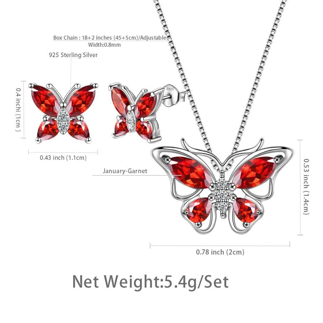 Tokyo Mart Butterfly Jewelry Set Birthstone January Garnet Women Girls Birthday Gift