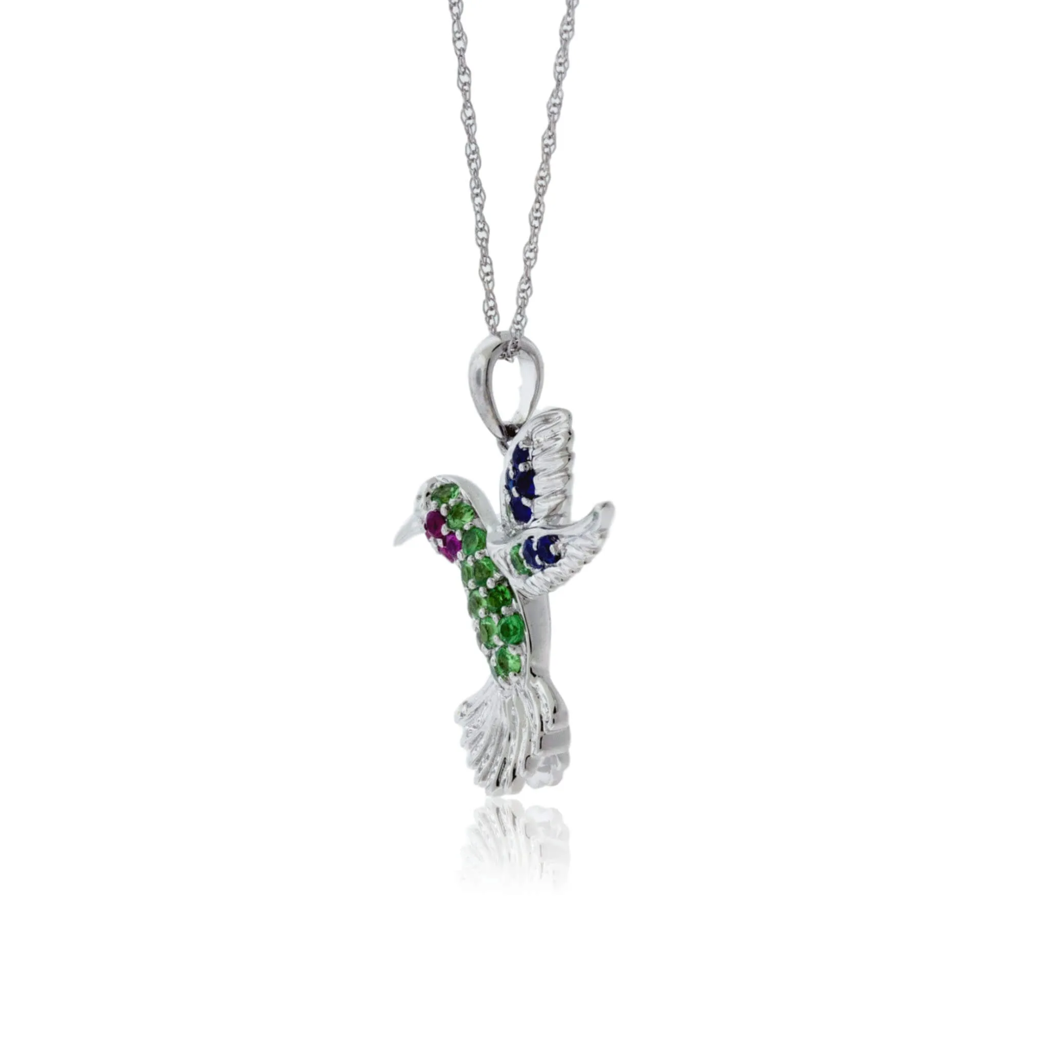 Tsavorite, Garnet and Sapphire Hummingbird Pendant