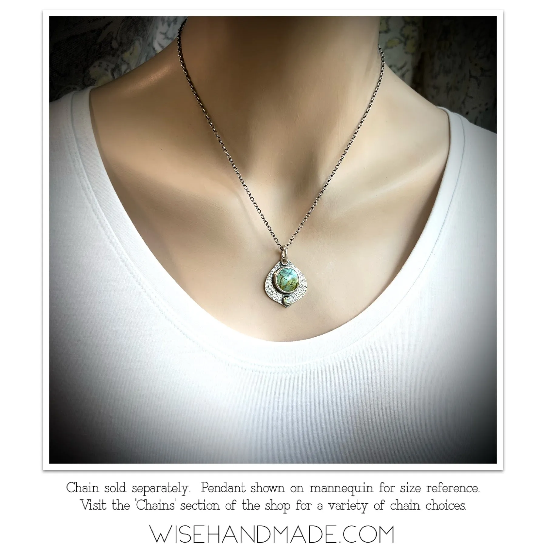 Turquoise and Peridot Sterling Silver Pendant - One-of-a-Kind Handmade Pendant