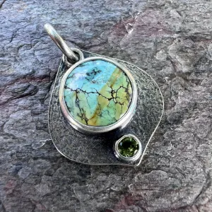 Turquoise and Peridot Sterling Silver Pendant - One-of-a-Kind Handmade Pendant