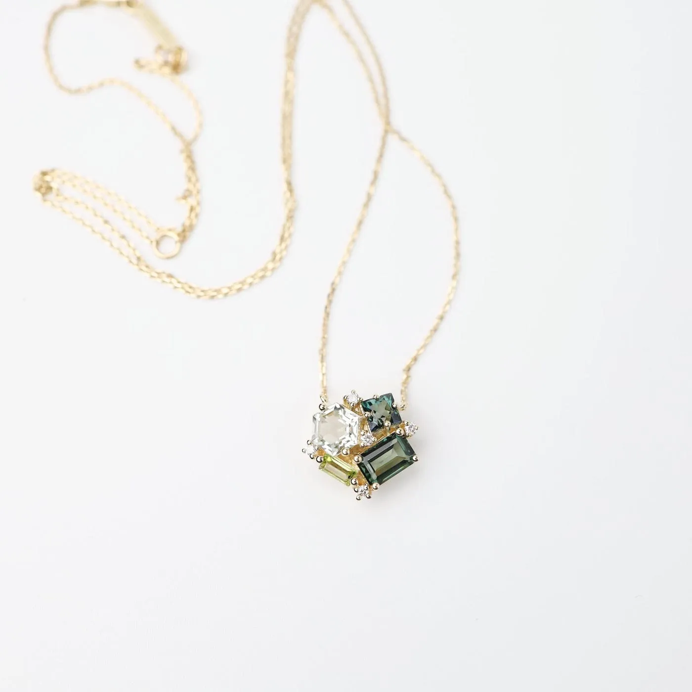 Yellow Gold Green Cluster Necklace