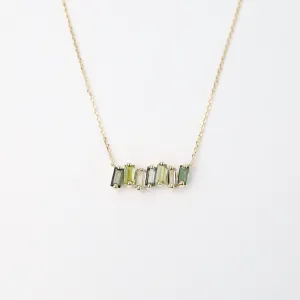 Yellow Gold Mixed Green Baguette Bar Necklace