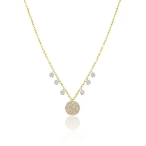 Yellow Gold Pave Diamond Disc Necklace with Charms